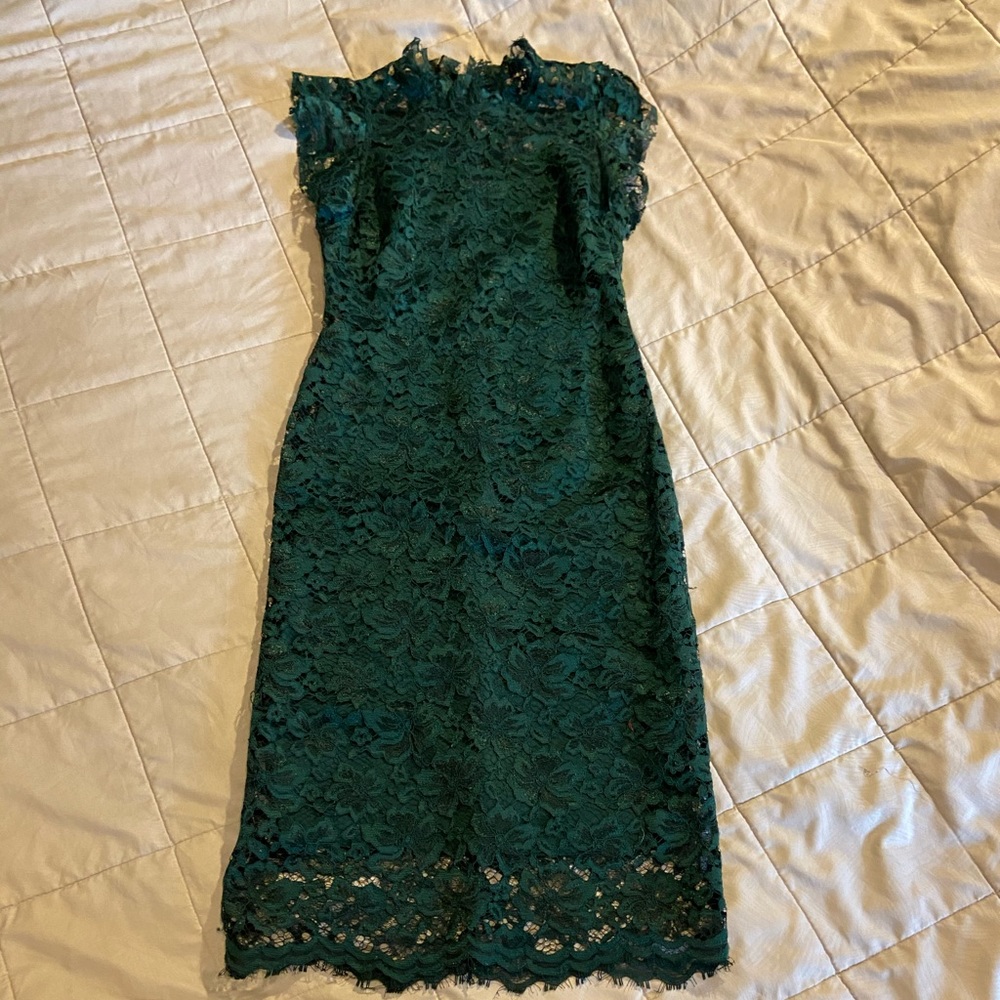 Lace green high neck dress